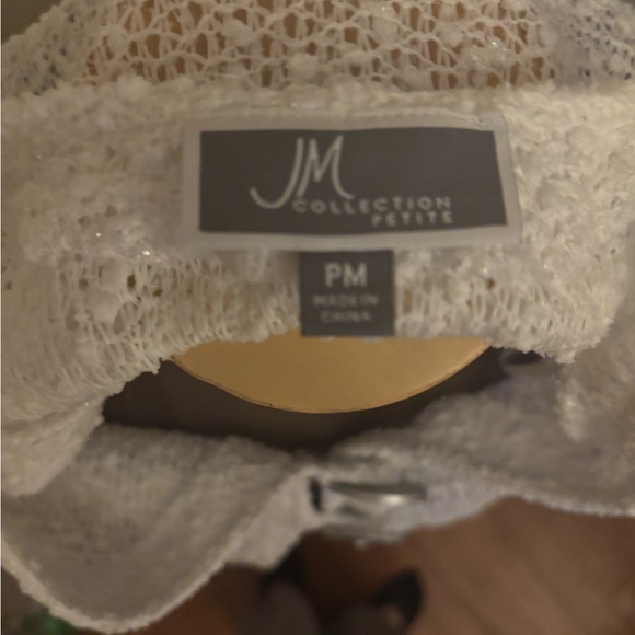 JM Collection White Open-Knit Short Sleeve Cardigan with Decorative Buttons - Picture 7 of 7